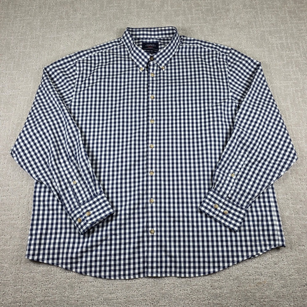 Charles Tyrwhitt Mens XXXL Navy White Gingham Button Down Long Sleeve Shirt